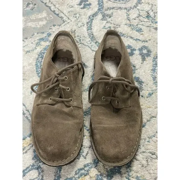 UGG TAN SUEDE OXFORD Dress SHOES Sheepskin Lining Mens 10 - Picture 3 of 9